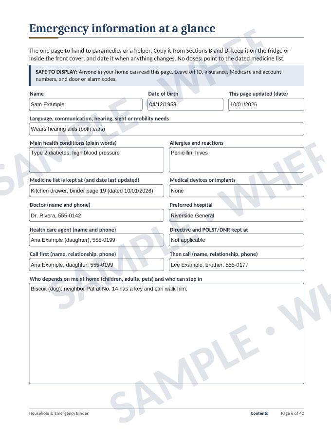 Page 6: Emergency information (sample)